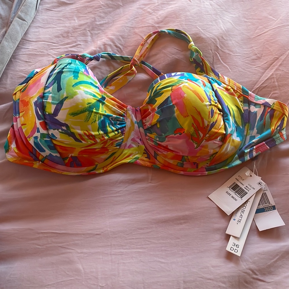 NWT blue rod Beattie bikini top 36DD
